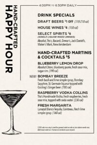 Hand-Crafted Martinis & Cocktails $5
