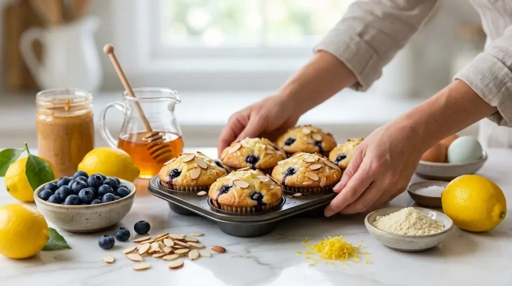 Blueberry Almond Muffins - 6 Easy Recipes to Try 7 High-Protein Blueberry Almond Muffins indegriedents