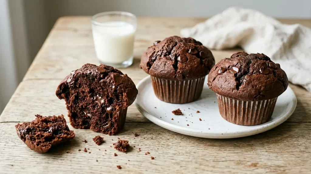 Double Chocolate Muffins Soft, Moist and Easy 2 Classic Bakery-Style Double Chocolate Muffins