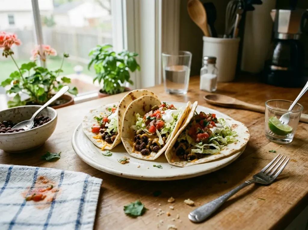 What Can I Cook Tonight for $5? 10 Cheap Dinner Ideas 9 homemade bean tacos arranged